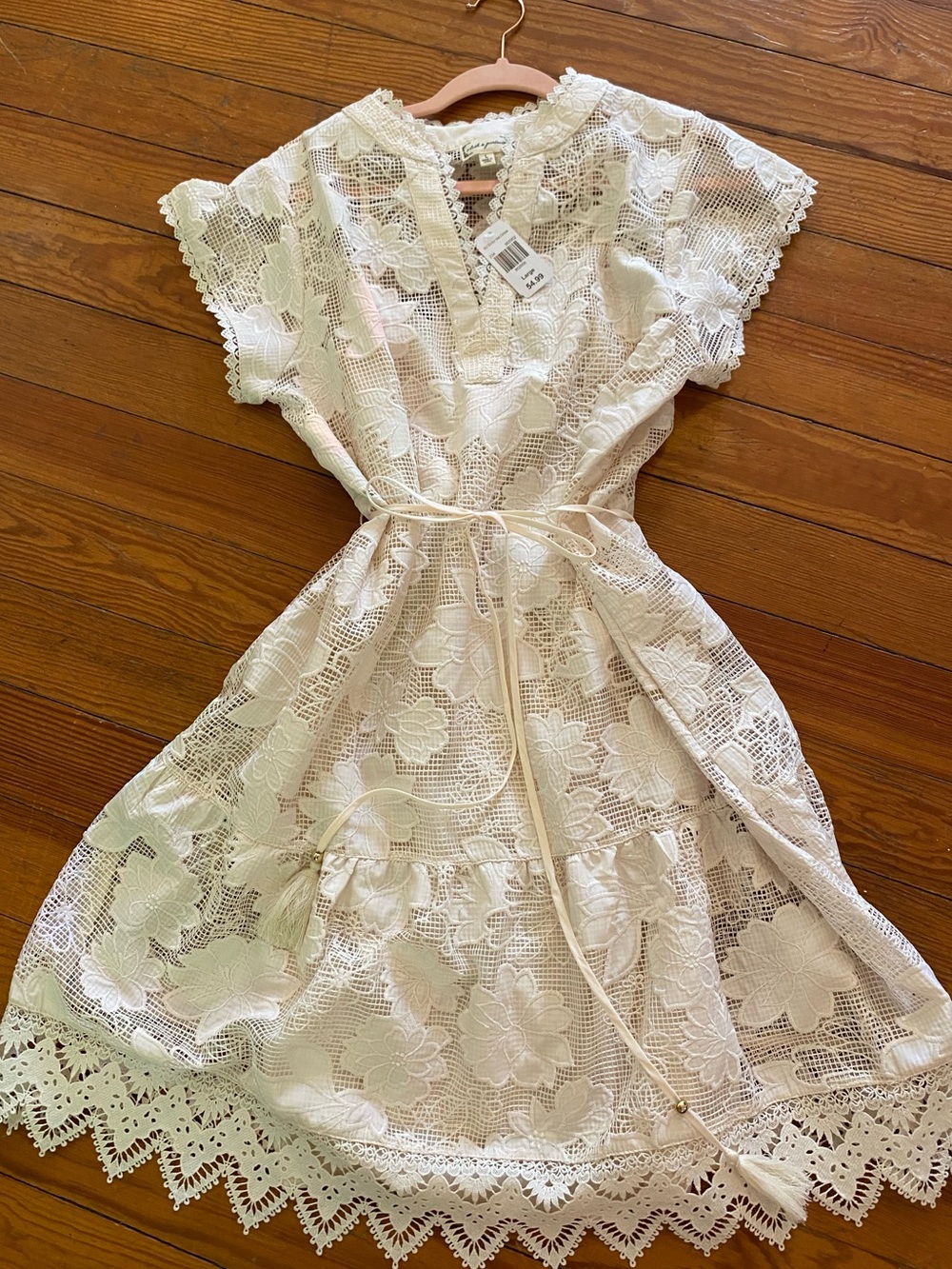 Cloth & Portrait White Embroidered Lace Midi Dress NWT Large